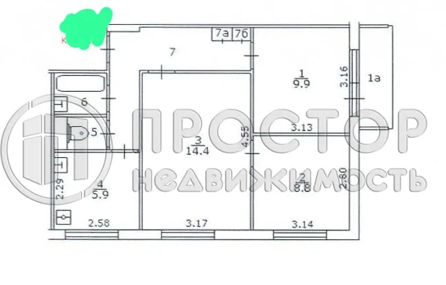 3-комнатная квартира, 49.5 м² - фото 9