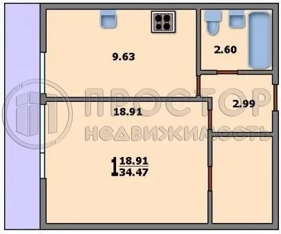 1-комнатная квартира, 34 м² - фото 12