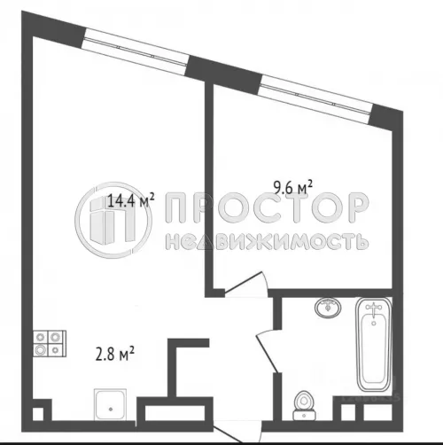 1-комнатная квартира, 33.7 м² - фото 3