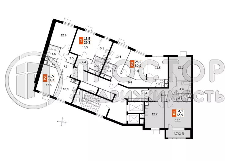2-комнатная квартира, 63.9 м² - фото 2