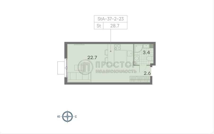 -комнатная квартира, 28.7 м² - фото 9