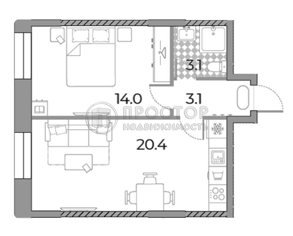 1-комнатная квартира, 40.6 м² - фото 4