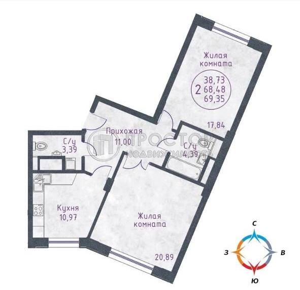 2-комнатная квартира, 72 м² - фото 2
