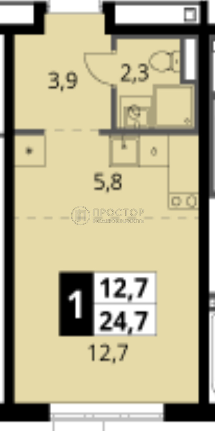 -комнатная квартира, 24.7 м² - фото 27