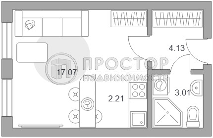-комнатная квартира, 26.7 м² - фото 26