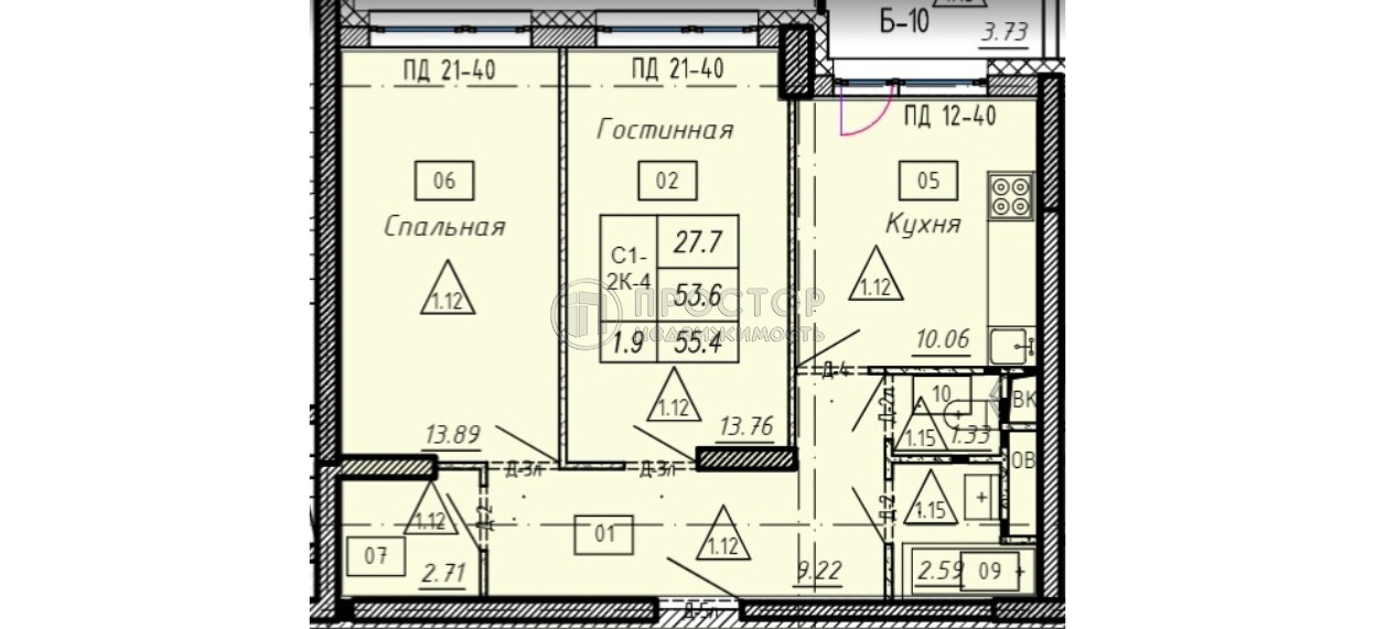 2-комнатная квартира, 53.9 м² - фото 7