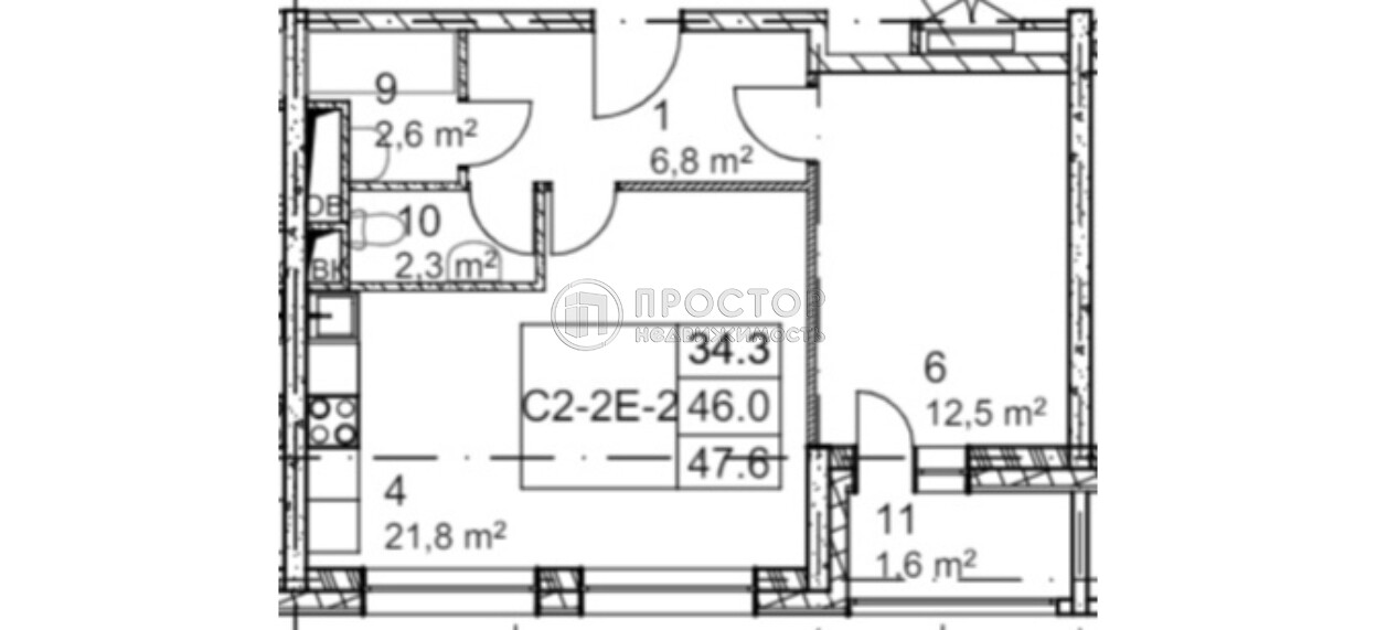 2-комнатная квартира, 46.2 м² - фото 11