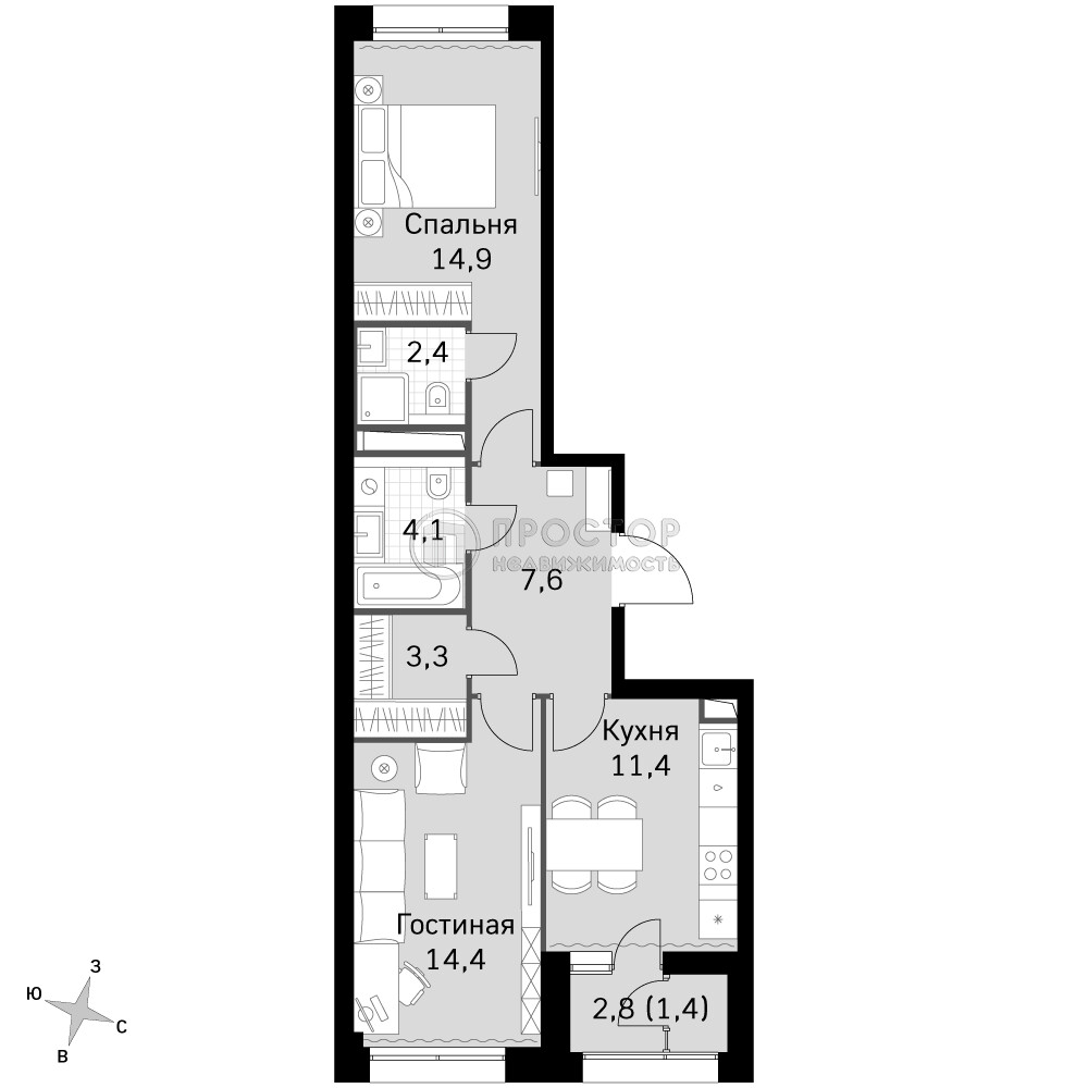 2-комнатная квартира, 59.8 м² - фото 10