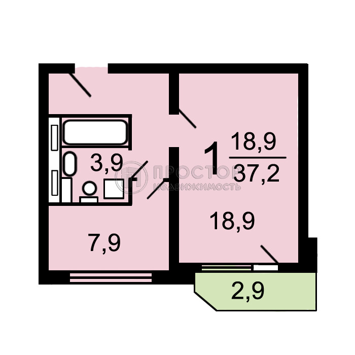 1-комнатная квартира, 38 м² - фото 7