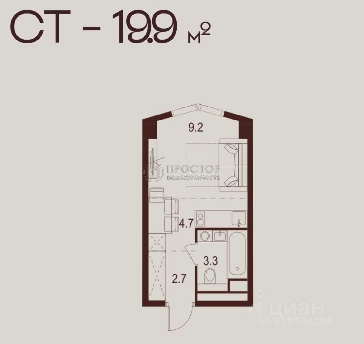 -комнатная квартира, 19.9 м² - фото 21