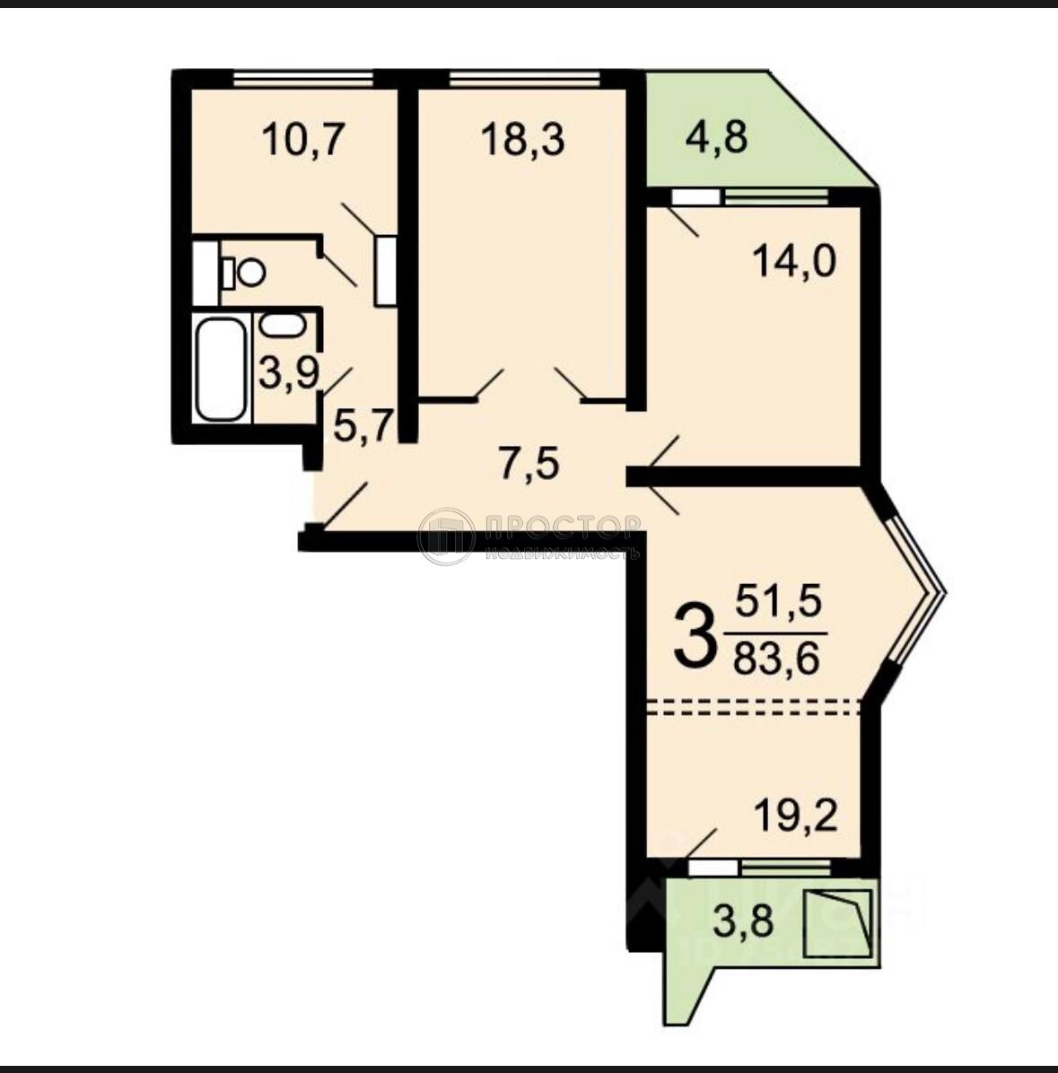 3-комнатная квартира, 80.7 м² - фото 184