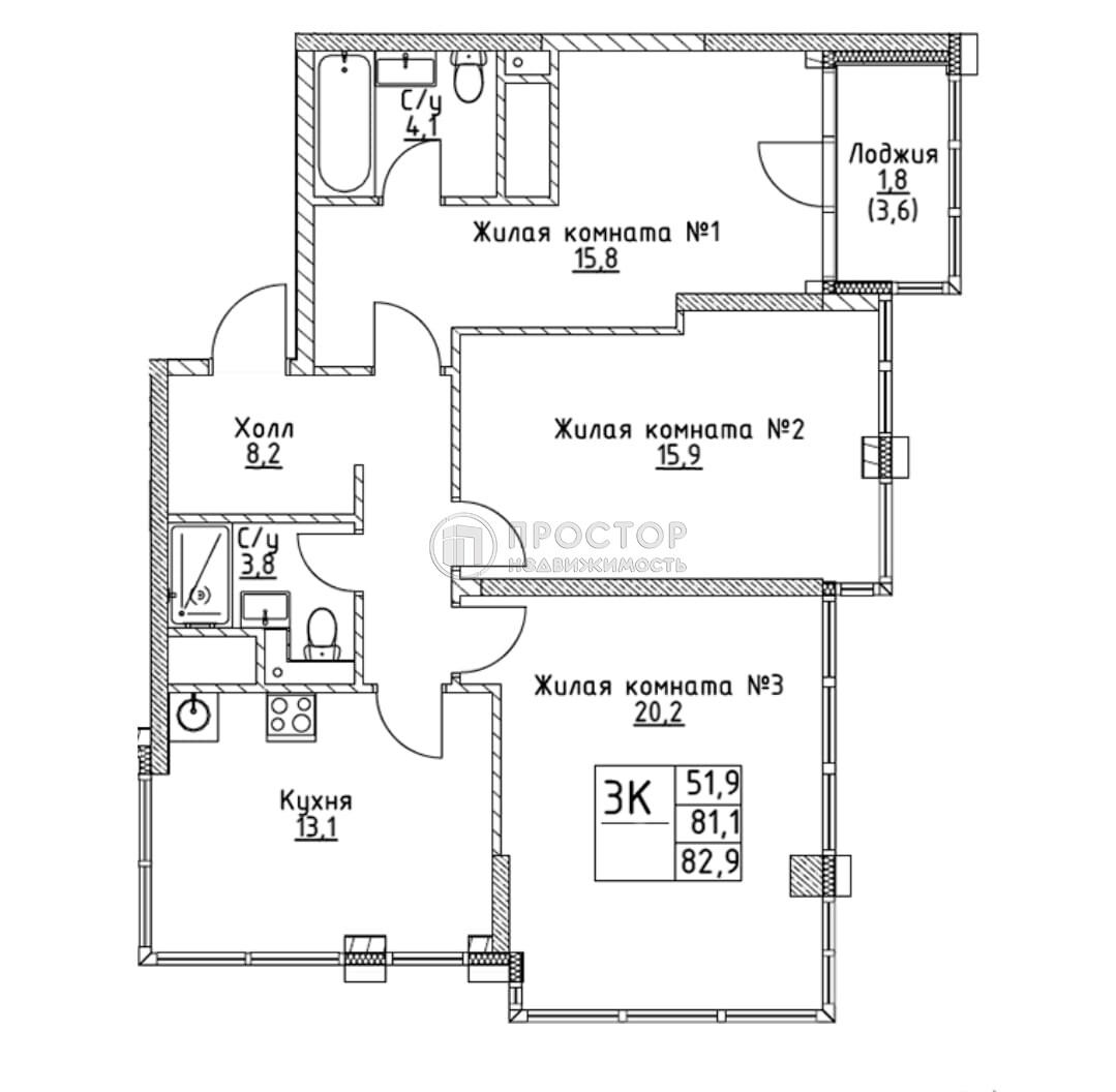 3-комнатная квартира, 82.7 м² - фото 58