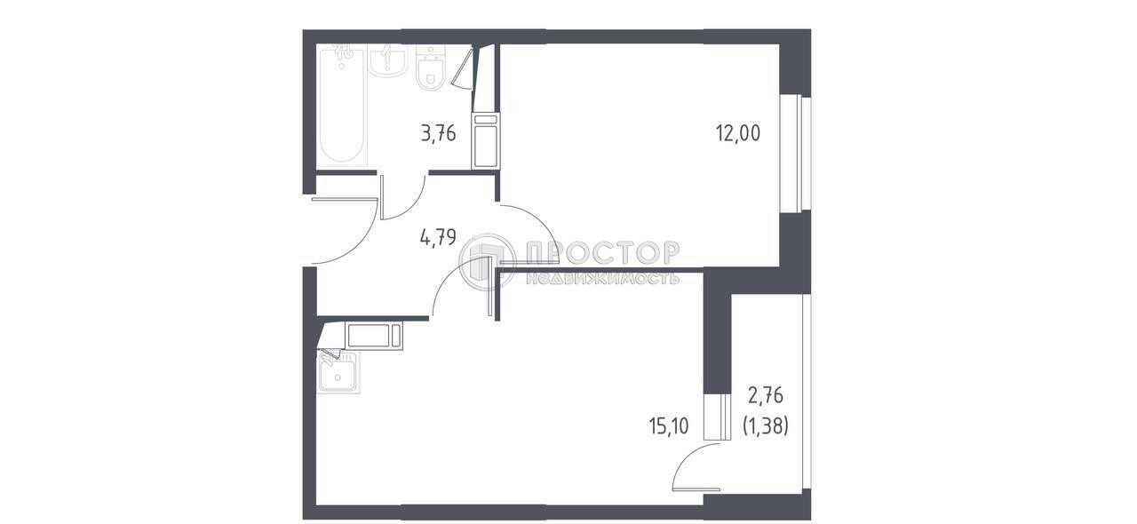 1-комнатная квартира, 37.3 м² - фото 91