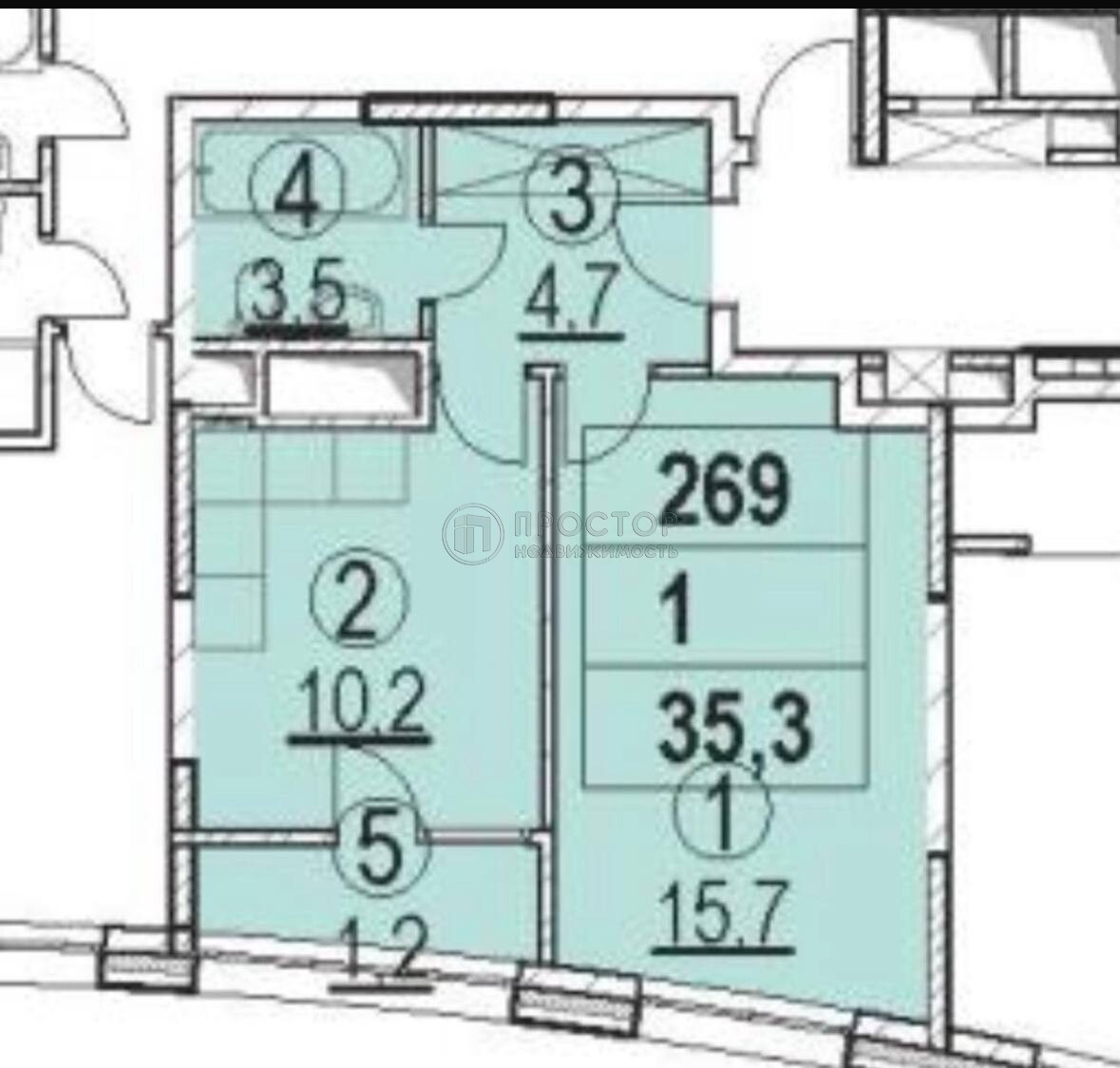 1-комнатная квартира, 35 м² - фото 10