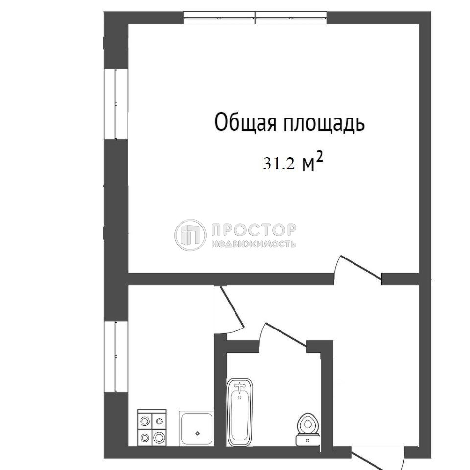1-комнатная квартира, 31.2 м² - фото 23
