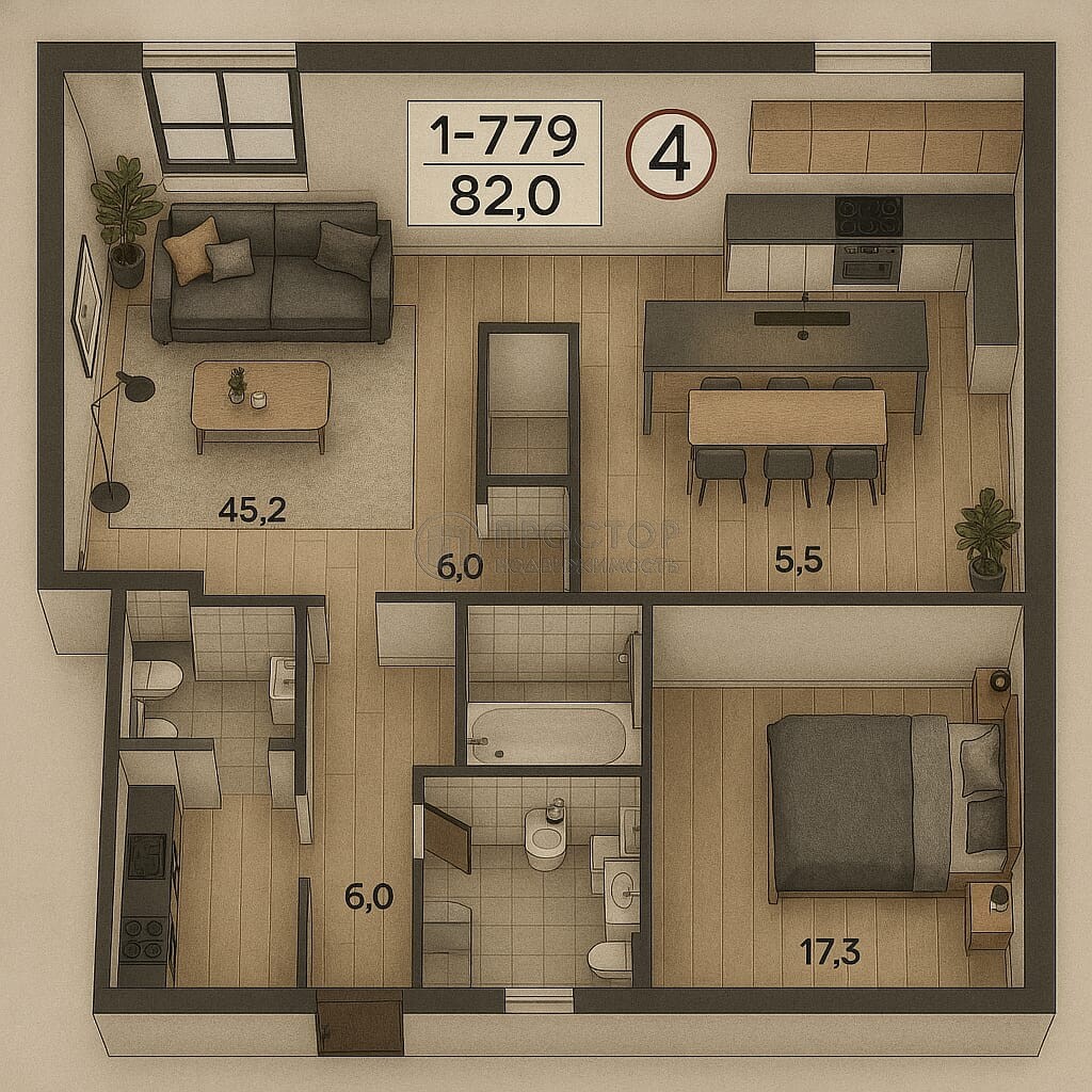 4-комнатная квартира, 80.6 м² - фото 50