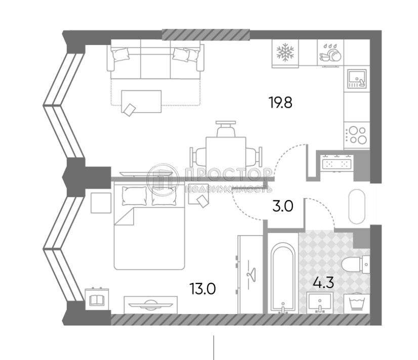 1-комнатная квартира, 40.1 м² - фото 33