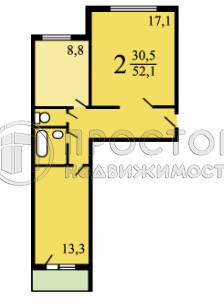 2-комнатная квартира, 52.5 м² - фото 6