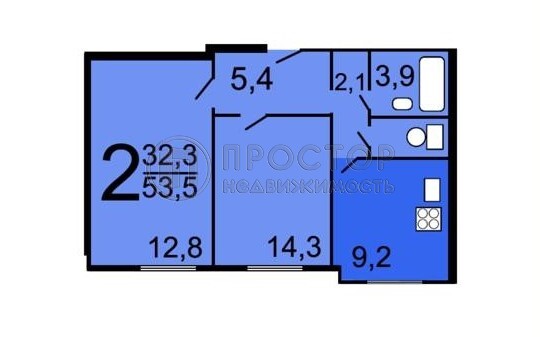 2-комнатная квартира, 53.5 м² - фото 429