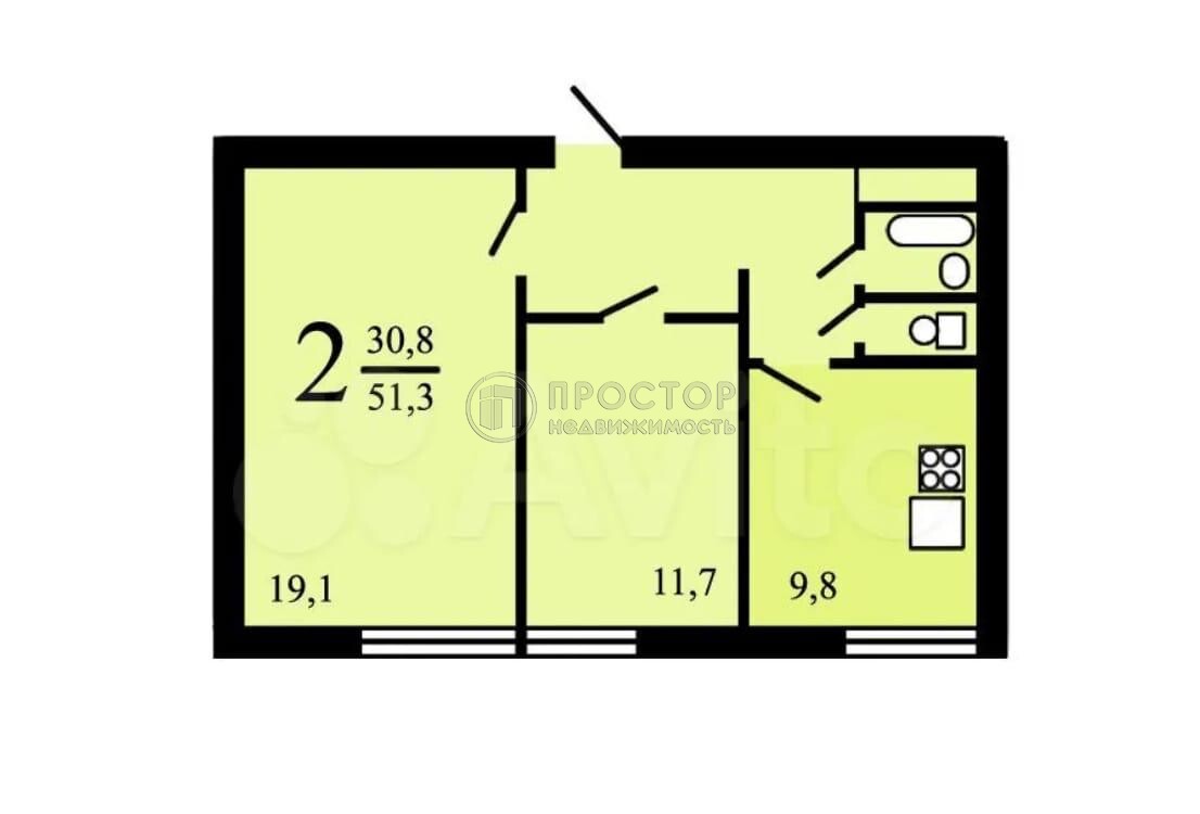 2-комнатная квартира, 51.3 м² - фото 105