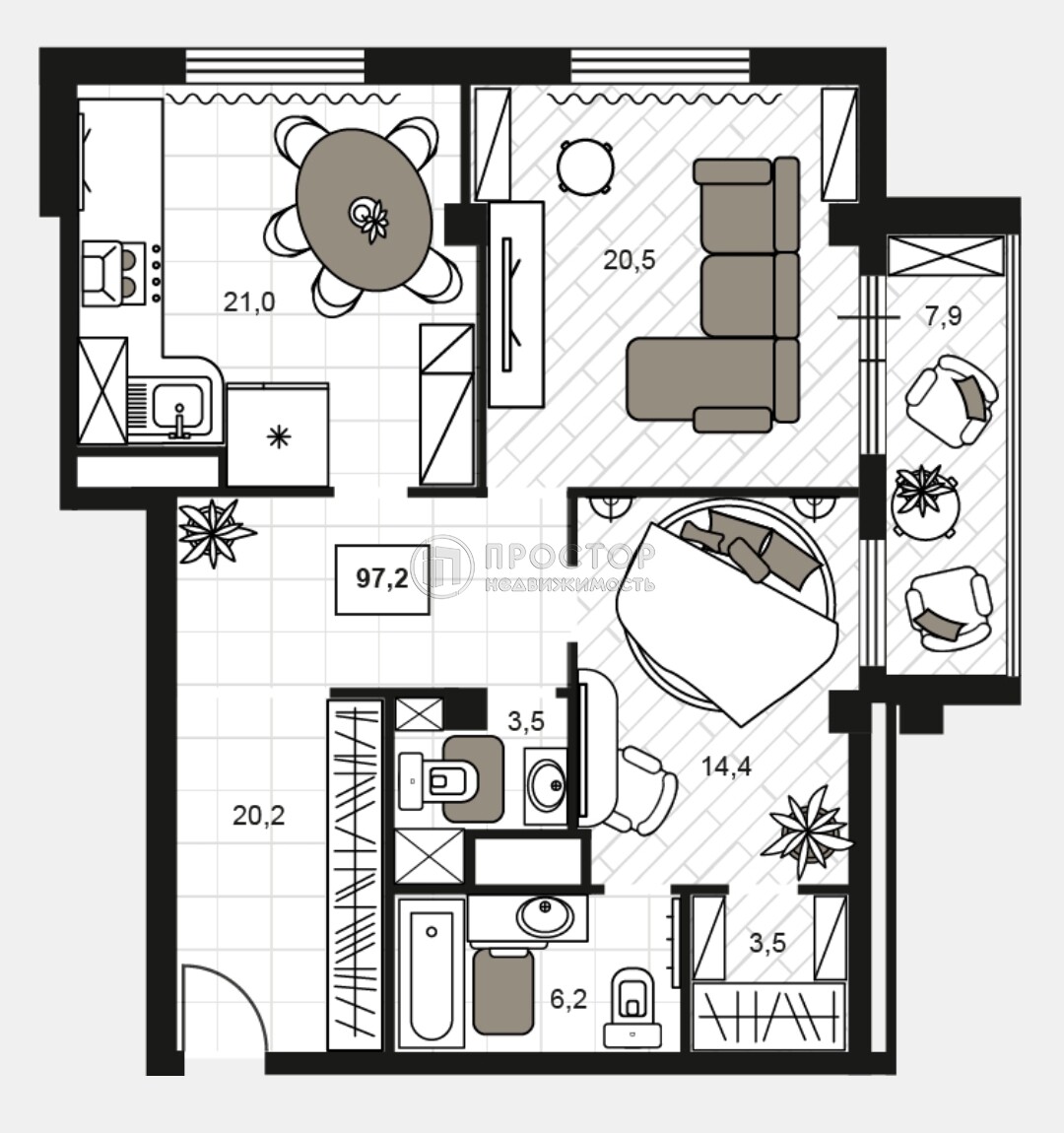 2-комнатная квартира, 97.2 м² - фото 175