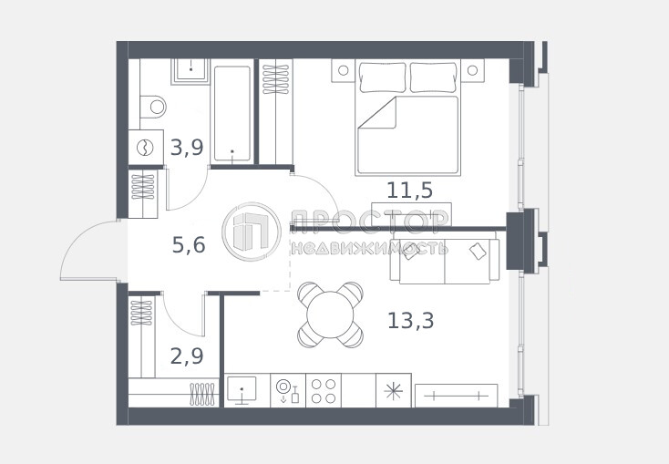 1-комнатная квартира, 37.2 м² - фото 119