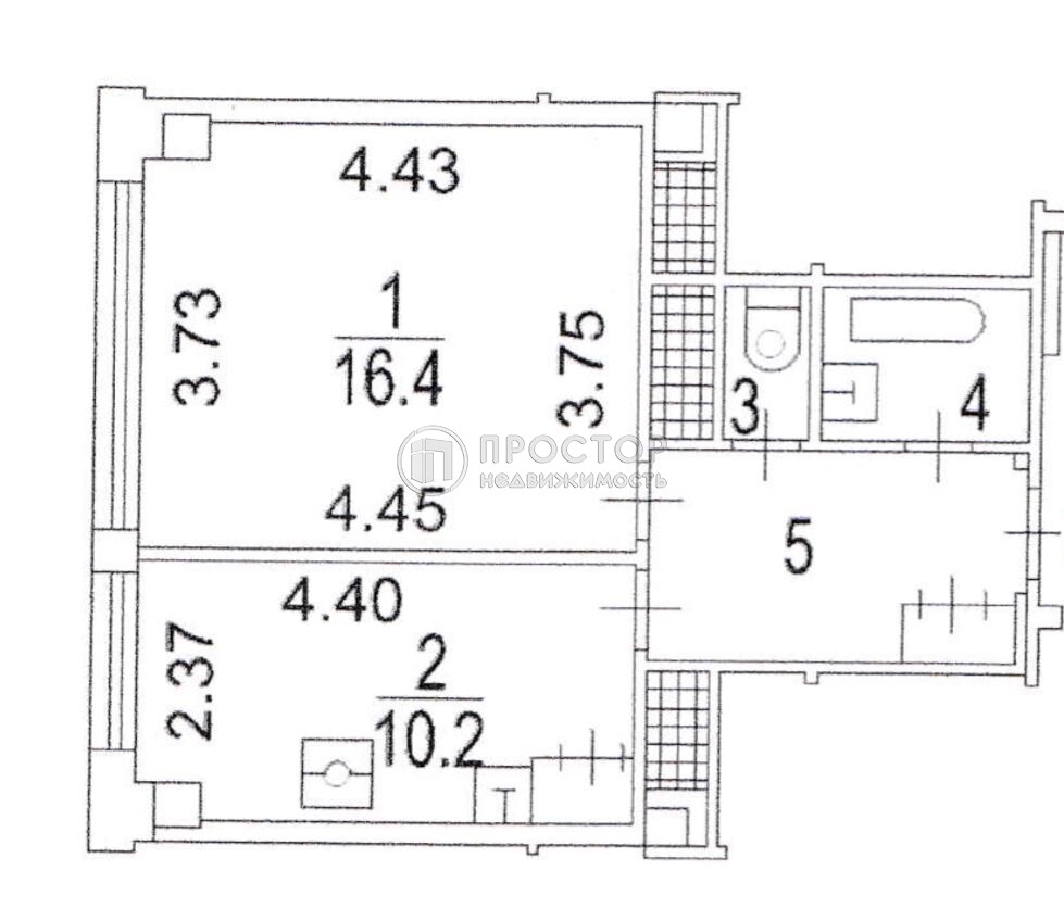 1-комнатная квартира, 36 м² - фото 545
