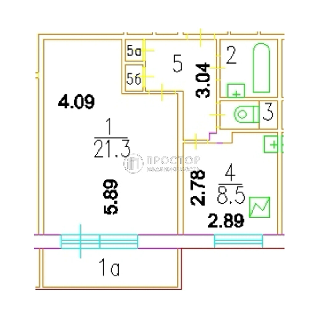 1-комнатная квартира, 39.5 м² - фото 460