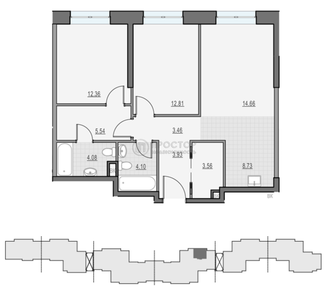 3-комнатная квартира, 73.3 м² - фото 770