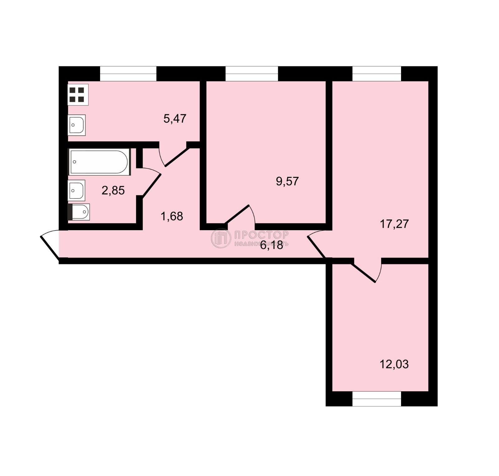 3-комнатная квартира, 55.1 м² - фото 325