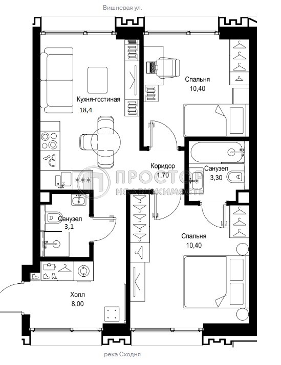 2-комнатная квартира, 55.9 м² - фото 122