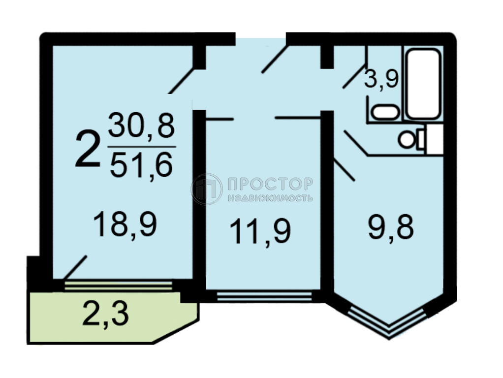 2-комнатная квартира, 51.6 м² - фото 936