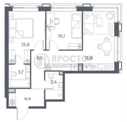 2-комнатная квартира, 57.1 м² - фото 9