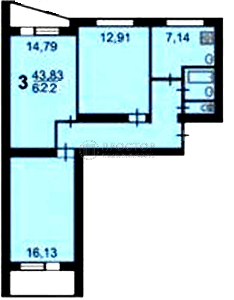 3-комнатная квартира, 62.2 м² - фото 1041