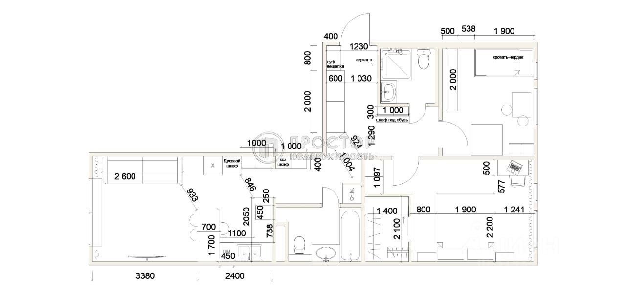2-комнатная квартира, 70 м² - фото 341