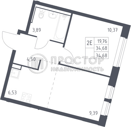 2-комнатная квартира, 34.68 м² - фото 5