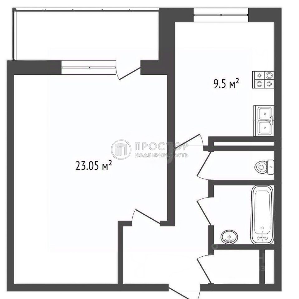 1-комнатная квартира, 46 м² - фото 651