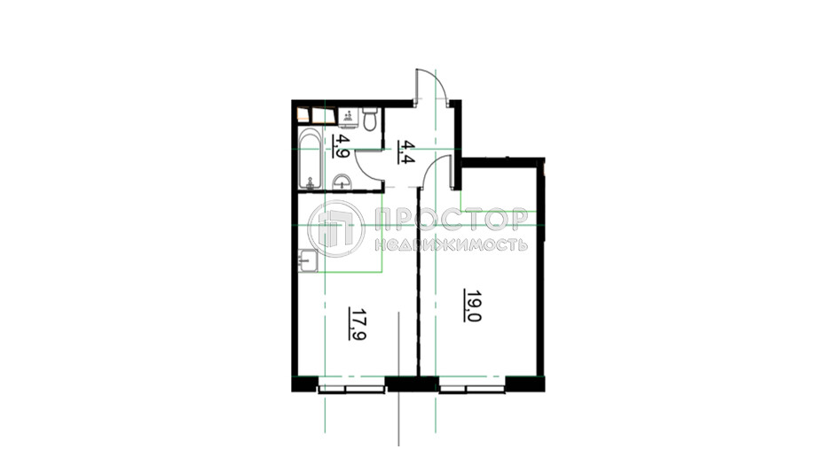 1-комнатная квартира, 46.2 м² - фото 102