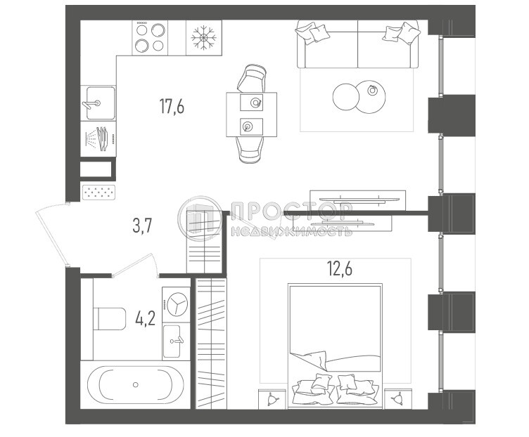 1-комнатная квартира, 37.9 м² - фото 10