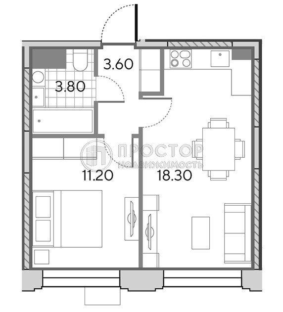 1-комнатная квартира, 36.9 м² - фото 6
