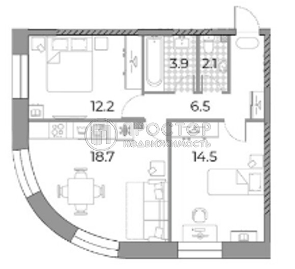 2-комнатная квартира, 57.9 м² - фото 5