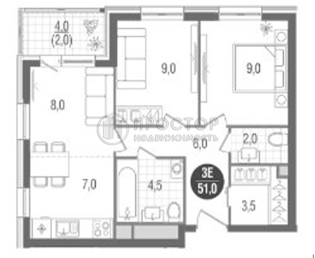 2-комнатная квартира, 49 м² - фото 10