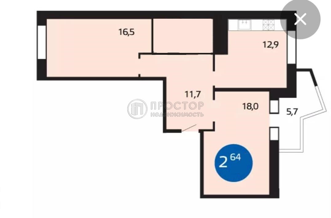 2-комнатная квартира, 64 м² - фото 12