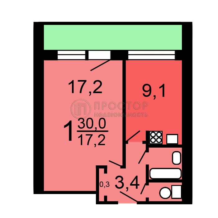 1-комнатная квартира, 32.6 м² - фото 20