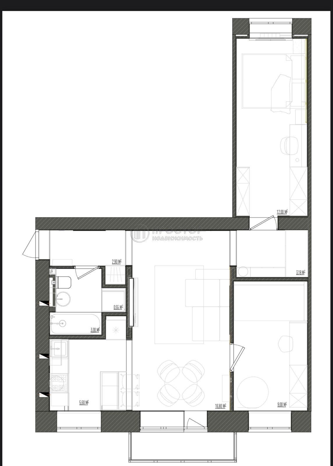 2-комнатная квартира, 55.4 м² - фото 1158