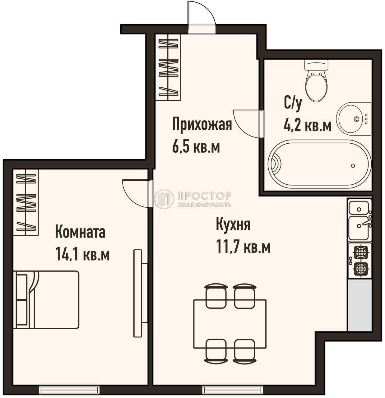 1-комнатная квартира, 36.5 м² - фото 10