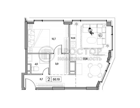 1-комнатная квартира, 50.1 м² - фото 9