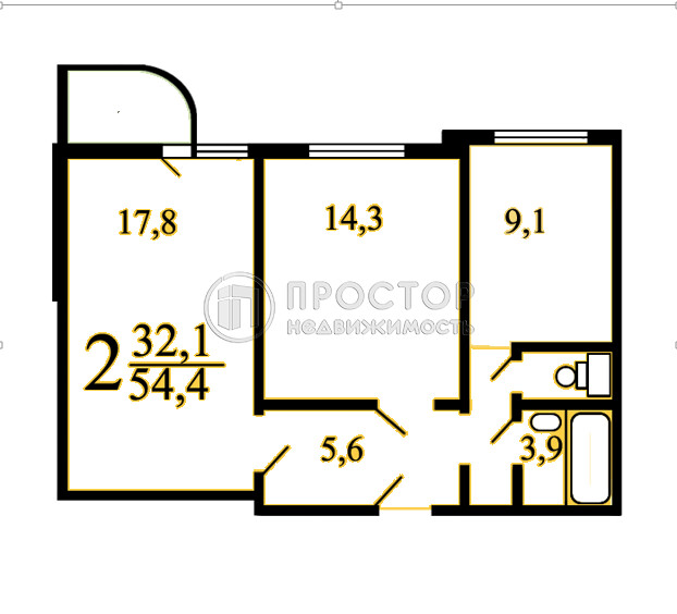 2-комнатная квартира, 54 м² - фото 26
