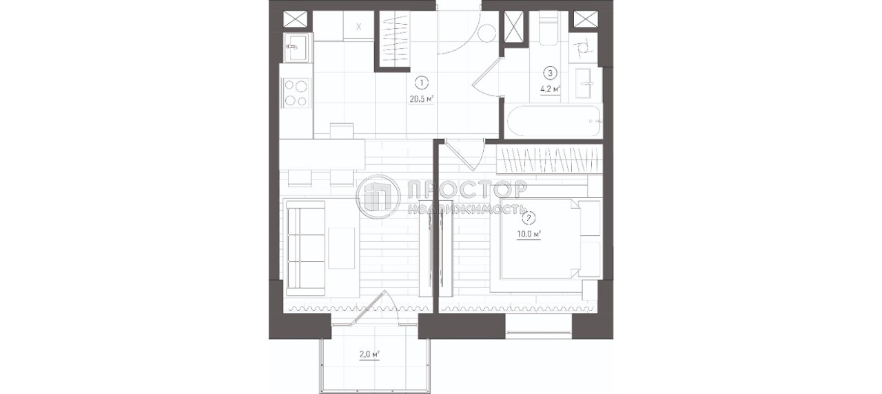 1-комнатная квартира, 37 м² - фото 1160