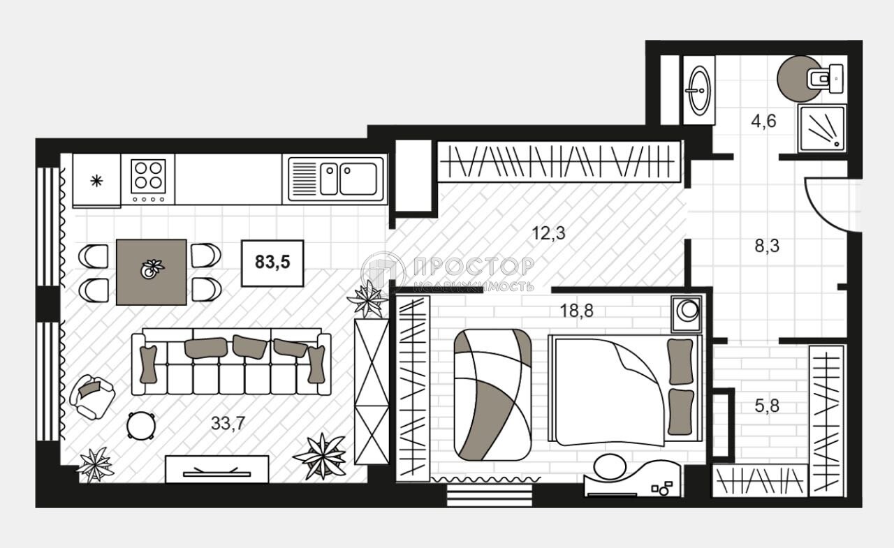 2-комнатная квартира, 83.7 м² - фото 8